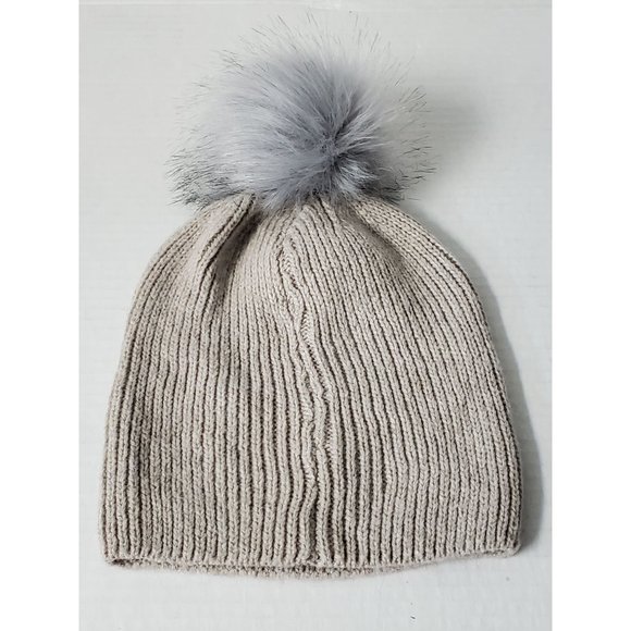 Ribbed Cream Pom Pom Beanie Moonbeam BN Exclusive Winter Collection NWT - Picture 3 of 3
